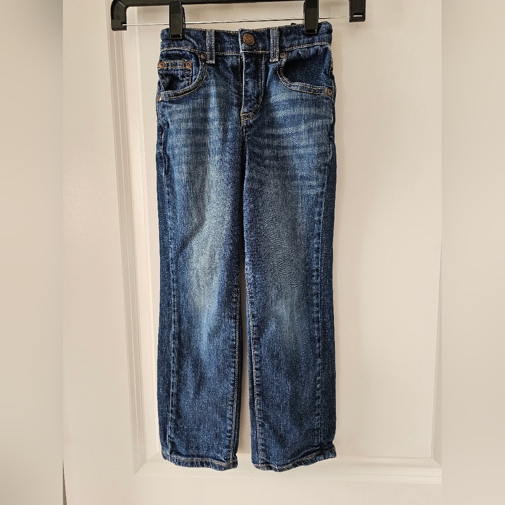 Kid's sz6 Blue Denim Jeans Distressed Wash Slim Leg Pants School Clothes